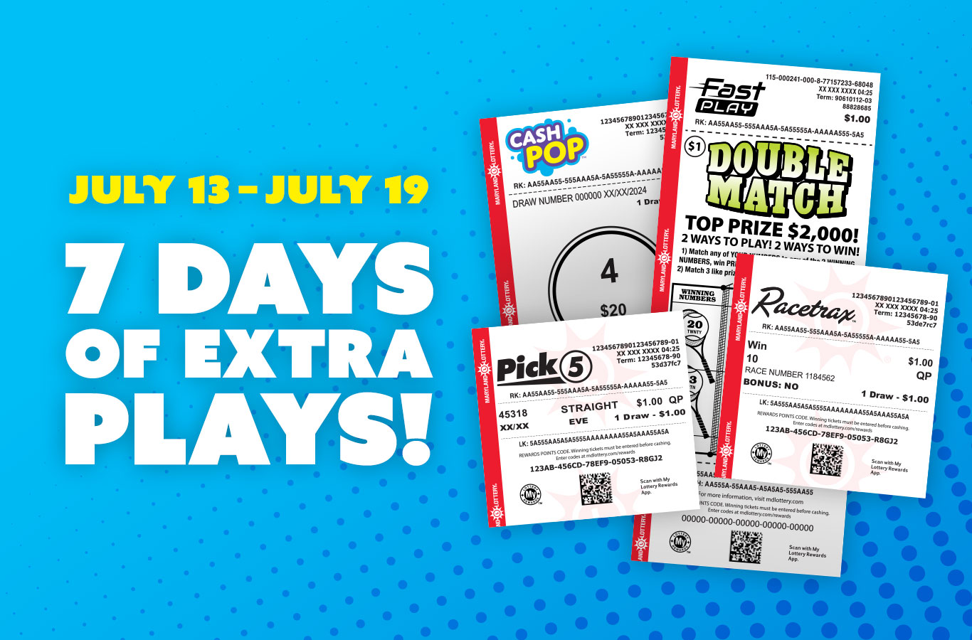 Happy Lottery Week! Play draw or FAST PLAY games through July 20 and you could win a FREE game!